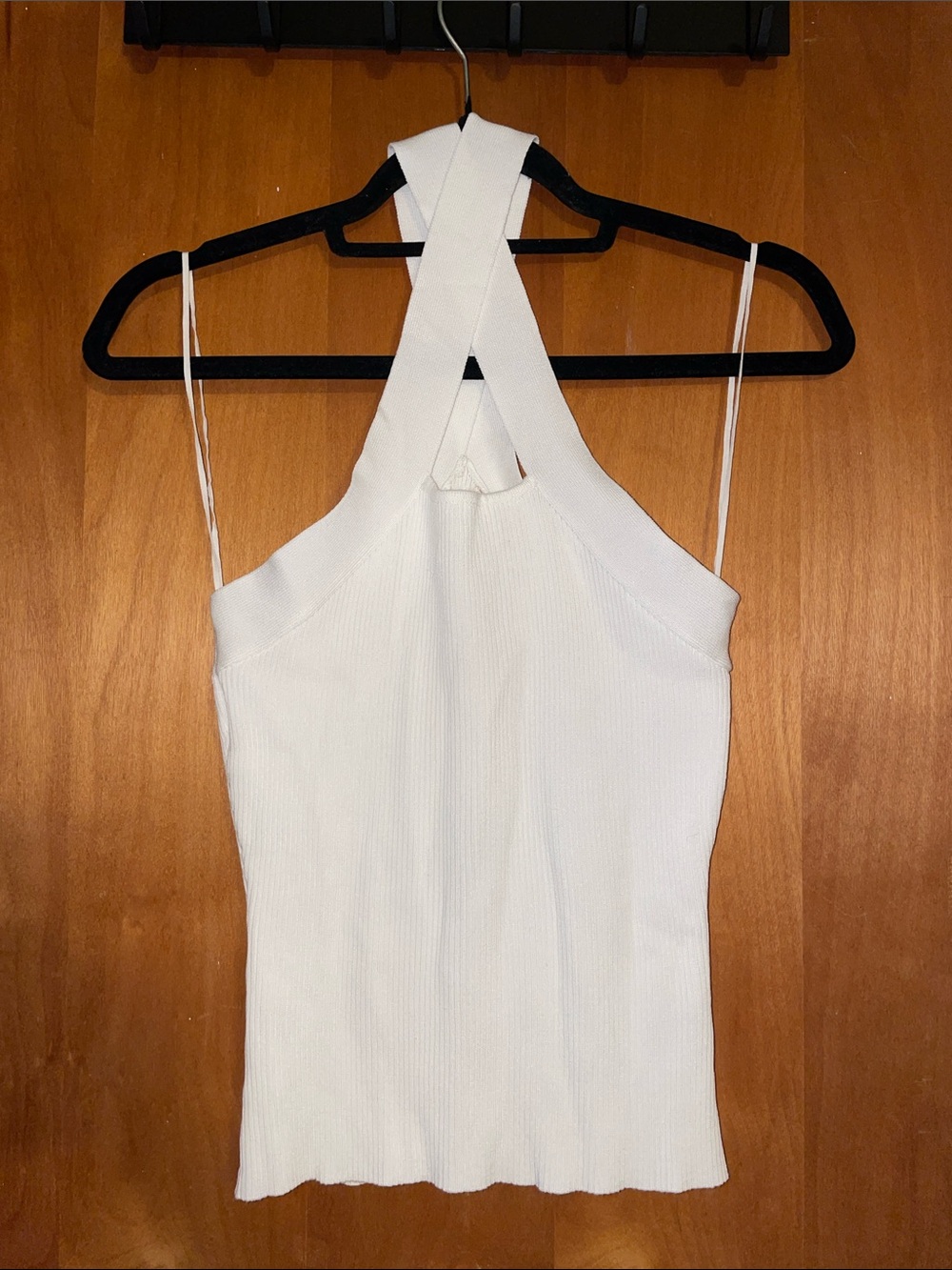 Skies Are Blue White Ribbed Crossback Tank Top